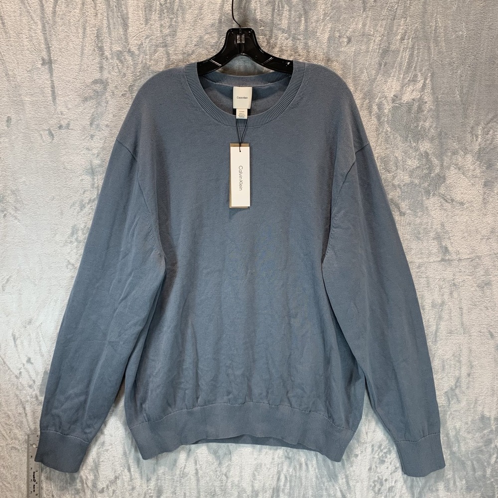 Calvin Klein Mens Sweater XL Stormy Weather Blue Supima Cotton Crew Neck Classic